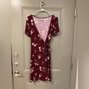 Maroon floral wrap dress by Old Navy